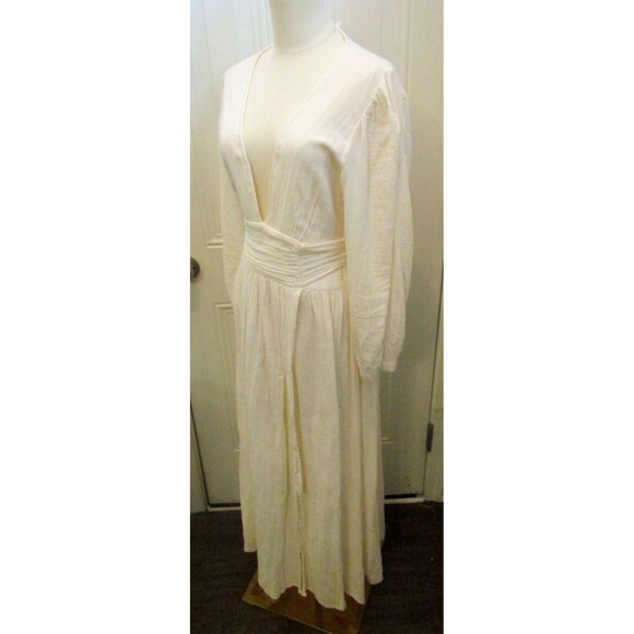 AYA Lapis Maxi Dress Cotton Gauze V Neck Slit Flowy Ivory Womens Size M - Picture 5 of 8